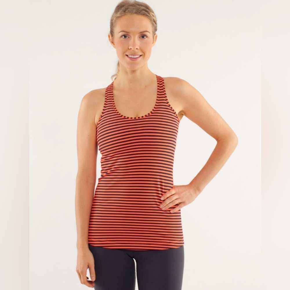 Lululemon Cool Racerback Tank in Classic Stripe - Luon Light - Orange and Black